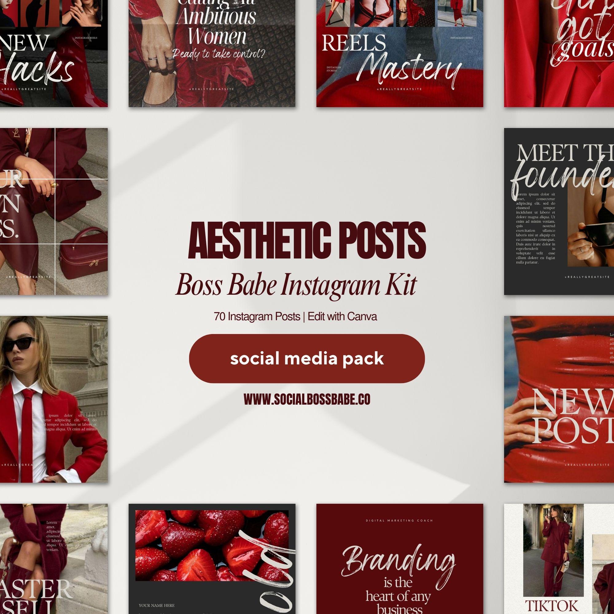 Canva Instagram Templates for Faceless Marketing – Red Aesthetic Social Media Post Templates for Digital Growth.